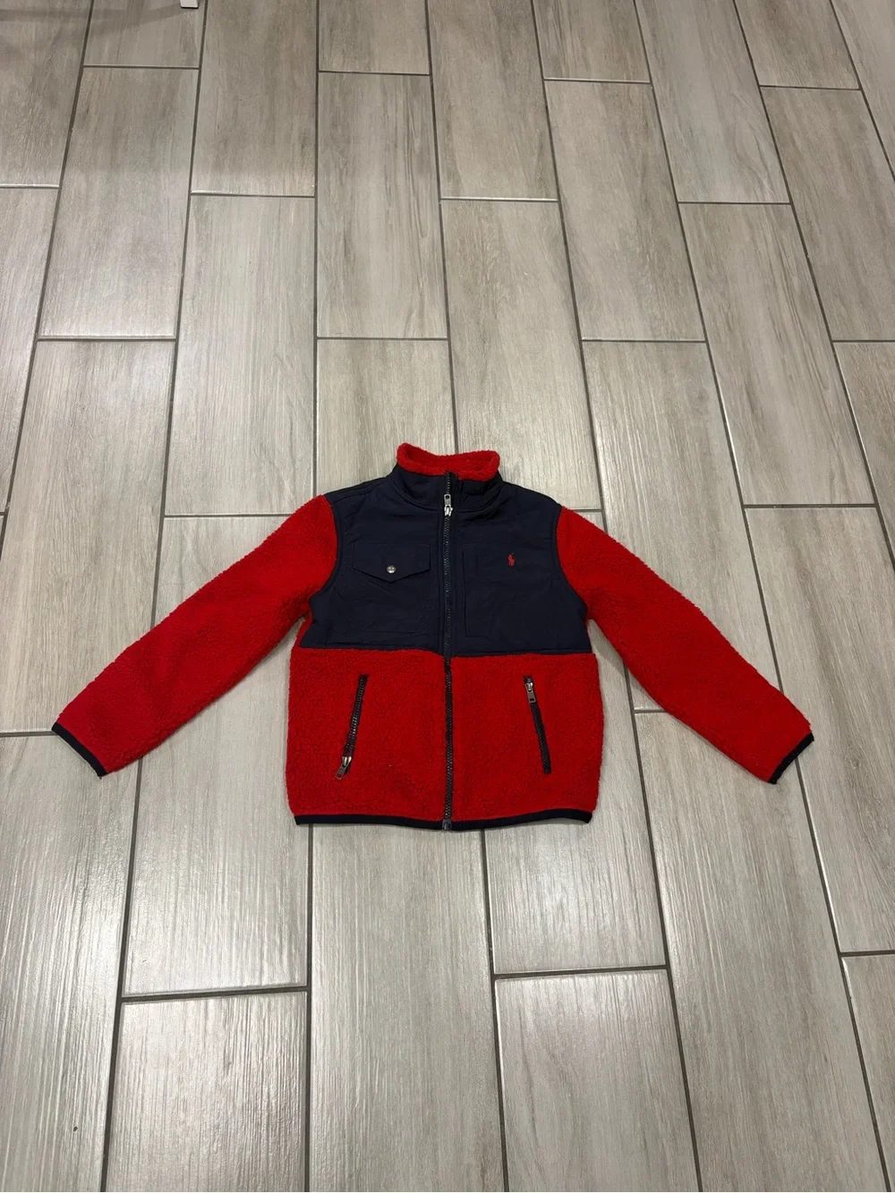 Box #7 Polo Ralph Lauren Boys size 7 Teddy Sherpa Fleece Red/Navy Jacket